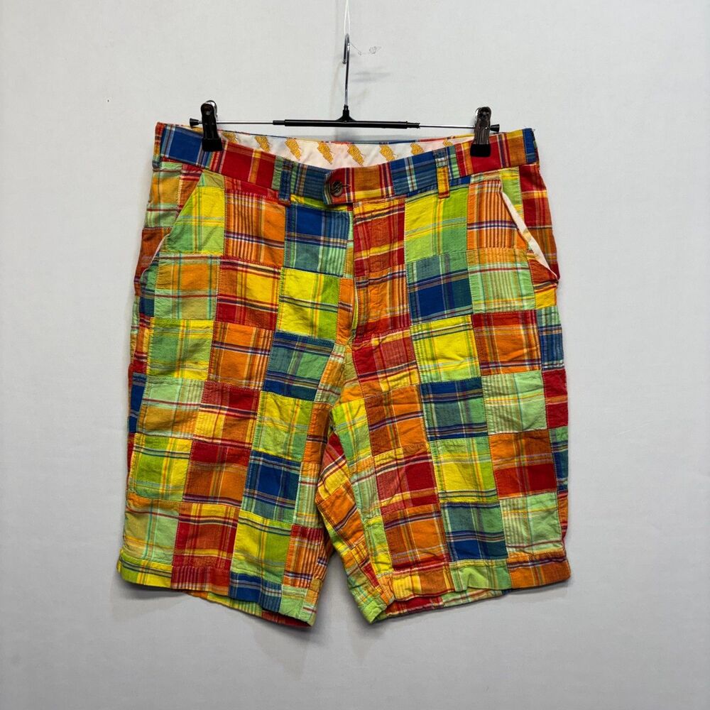 Loudmouth Golf Men Size 34 Madras Patchwork Chino Golf Shorts C120 -28